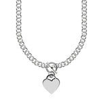 Sterling Silver Rolo Chain  with a Heart Toggle Charm and Rhodium Plating