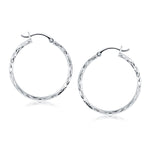 14k White Gold Diamond Cut Hoop Earrings(2x30mm)
