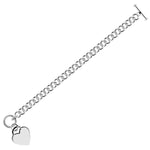 Sterling Silver Rhodium Plated Rolo Style Heart Charmed Chain Bracelet(7.95 mm)