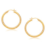14k Yellow Gold Hoop Earring with Diamond-Cut Finish (3x30mm)