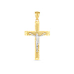 14k Two Tone Gold High Polish Diamond Cut Cross Pendant