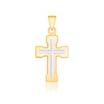 14k Two-Tone Gold Dual Cross Design Pendant with Block Ends