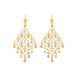 Textured Chandelier Earrings with Ball Drops in 14k Tri Color Gold