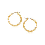 14k Yellow Gold Fancy Diamond Cut Slender Small Hoop Earrings (2x15mm)