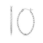 Sterling Silver Rhodium Plated Textured Diamond Cut Hoop Earrings(2x25mm)