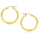 14k Yellow Gold Diamond Cut Hoop Earrings (3x25mm)