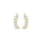 14k Yellow Gold Leaf Motif Climber Post Earrings with Marquise Cubic Zirconias