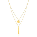 14k Yellow Gold 18 inch Two Strand Necklace with Circle and Bar Pendants
