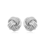 14k White Gold Love Knot with Ridge Texture Earrings