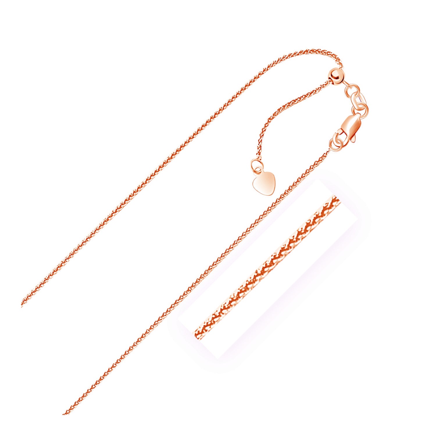 14k Rose Gold Adjustable Wheat Chain (1.00 mm)