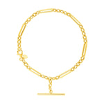 14k Yellow Gold Alternating Oval and Round Chain Bracelet with Toggle (3.90 mm)