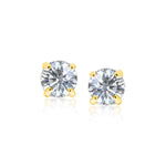 14k Yellow Gold Stud Earrings with White Hue Faceted Cubic Zirconia(7mm)