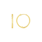 14k Yellow Gold Diamond Cut Textured Huggie Earrings