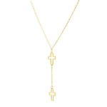 Double Cross Drop Necklace in 14K Yellow Gold