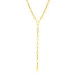 14k Yellow Gold Paperclip Chain Lariat Necklace