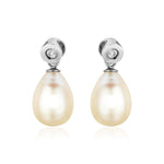 Sterling Silver Earrings with Pear Shaped Freshwater Pearls and Cubic Zirconias