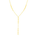 14K Yellow Gold Lariat Necklace with Paperclip Chain Stations