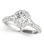 14k White Gold Halo Round Diamond Engagement Pave Band Ring (2 cttw)