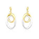 14k Two-Tone Gold Drop Earrings with Interlaced Oval Sections