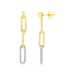 14k Yellow Gold Paperclip Chain Dangle Earrings with Diamonds