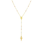 14k Tri Color Gold Lariat Rosary Necklace