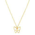 14k Yellow Gold High Polish Butterfly Peral Paste Necklace