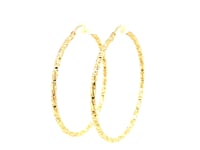 14k Yellow Gold Patterned Hoop Earrings with Twist Design(2x45mm)