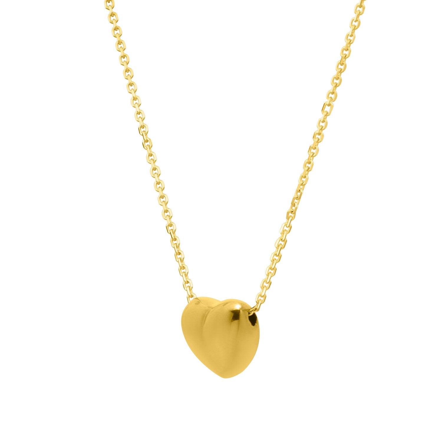 Small Puffed Heart Necklace in 14K Yellow Gold