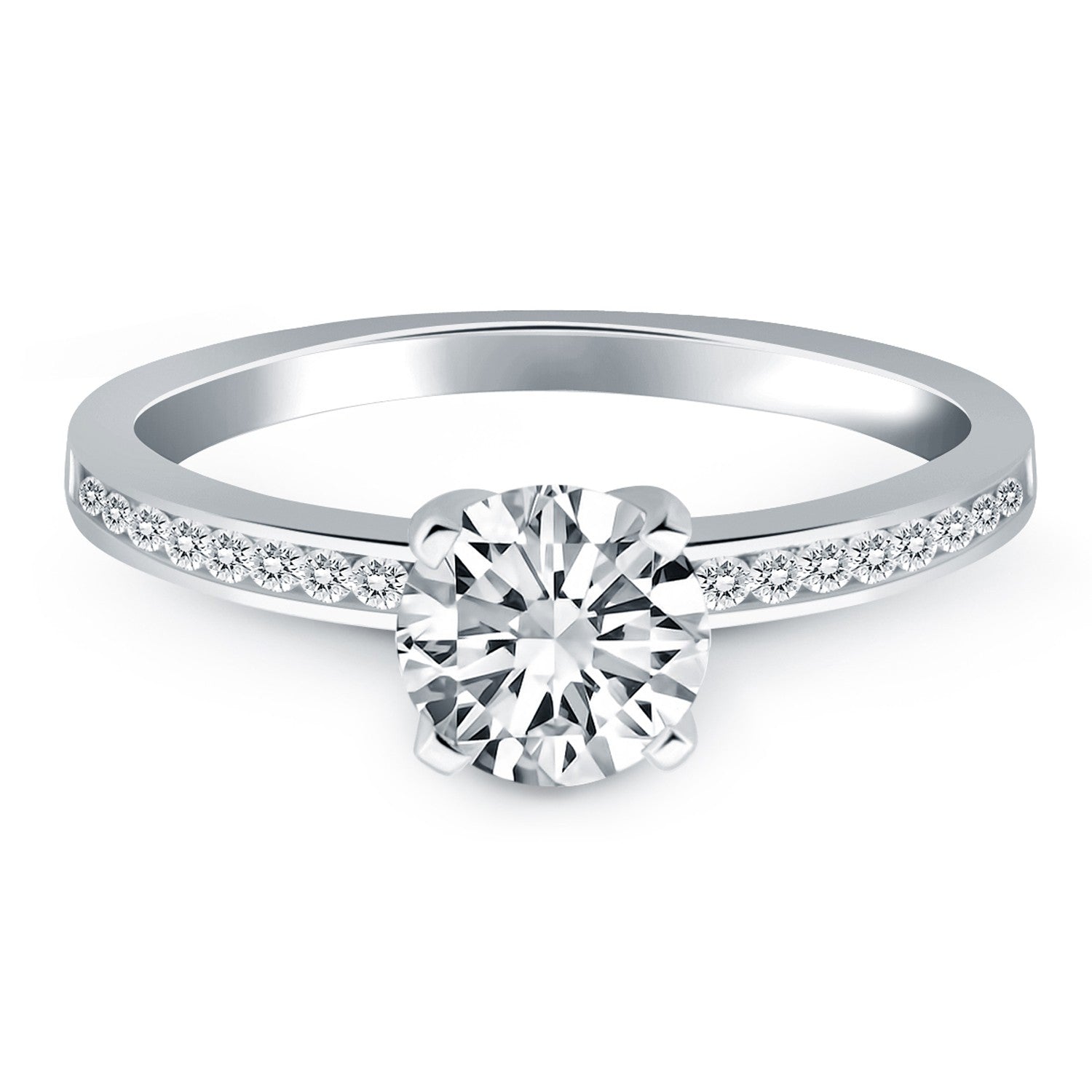 14k White Gold Engagement Ring with Diamond Channel Set Band