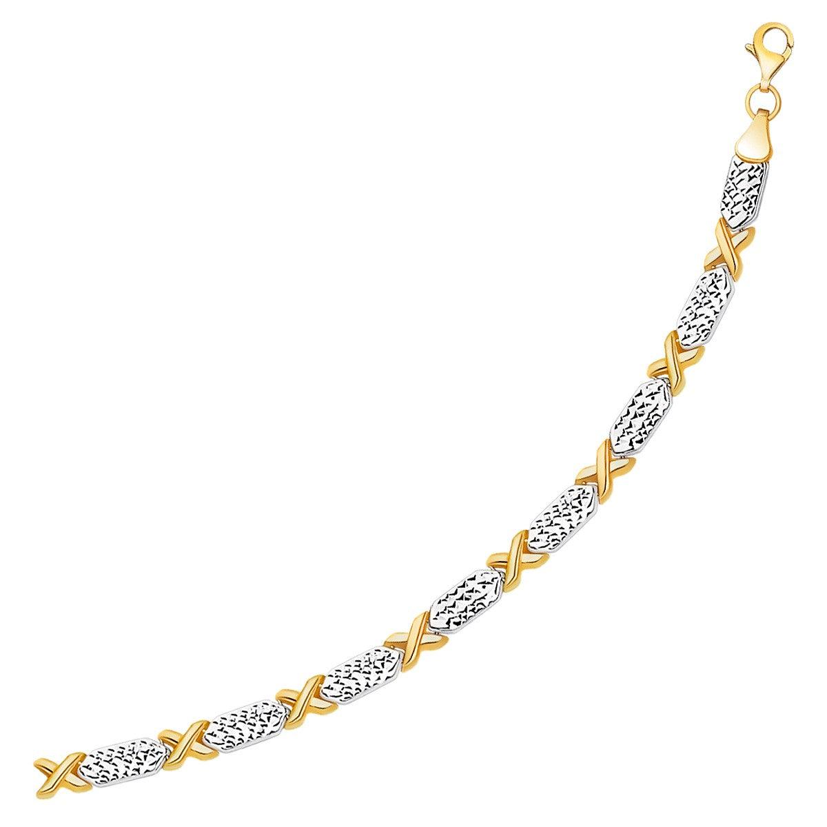 14k Two-Tone Gold Fancy X Line Bracelet (4.80 mm)