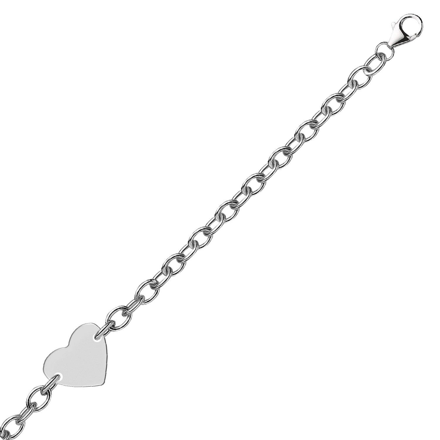 Sterling Silver Rhodium Plated Chain Bracelet with a Flat Heart Station(5.00 mm)