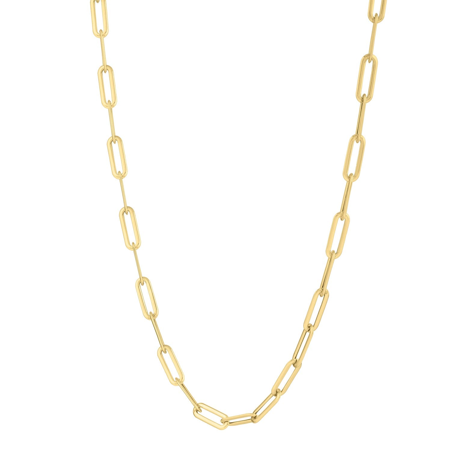 Long Domed Paperclip Necklace in 14K Yellow Gold