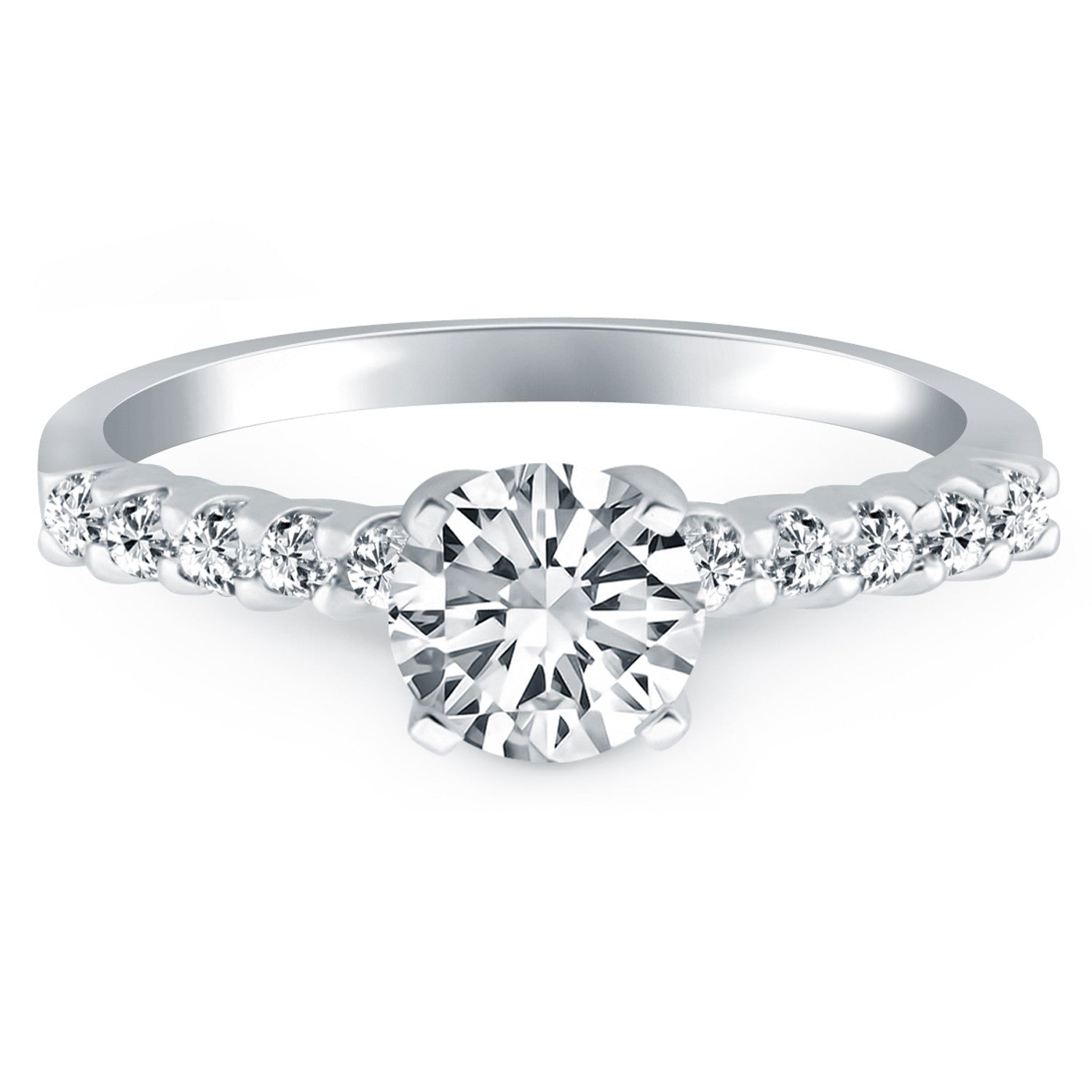 14k White Gold Shared Prong Diamond Band Accent Engagement Ring