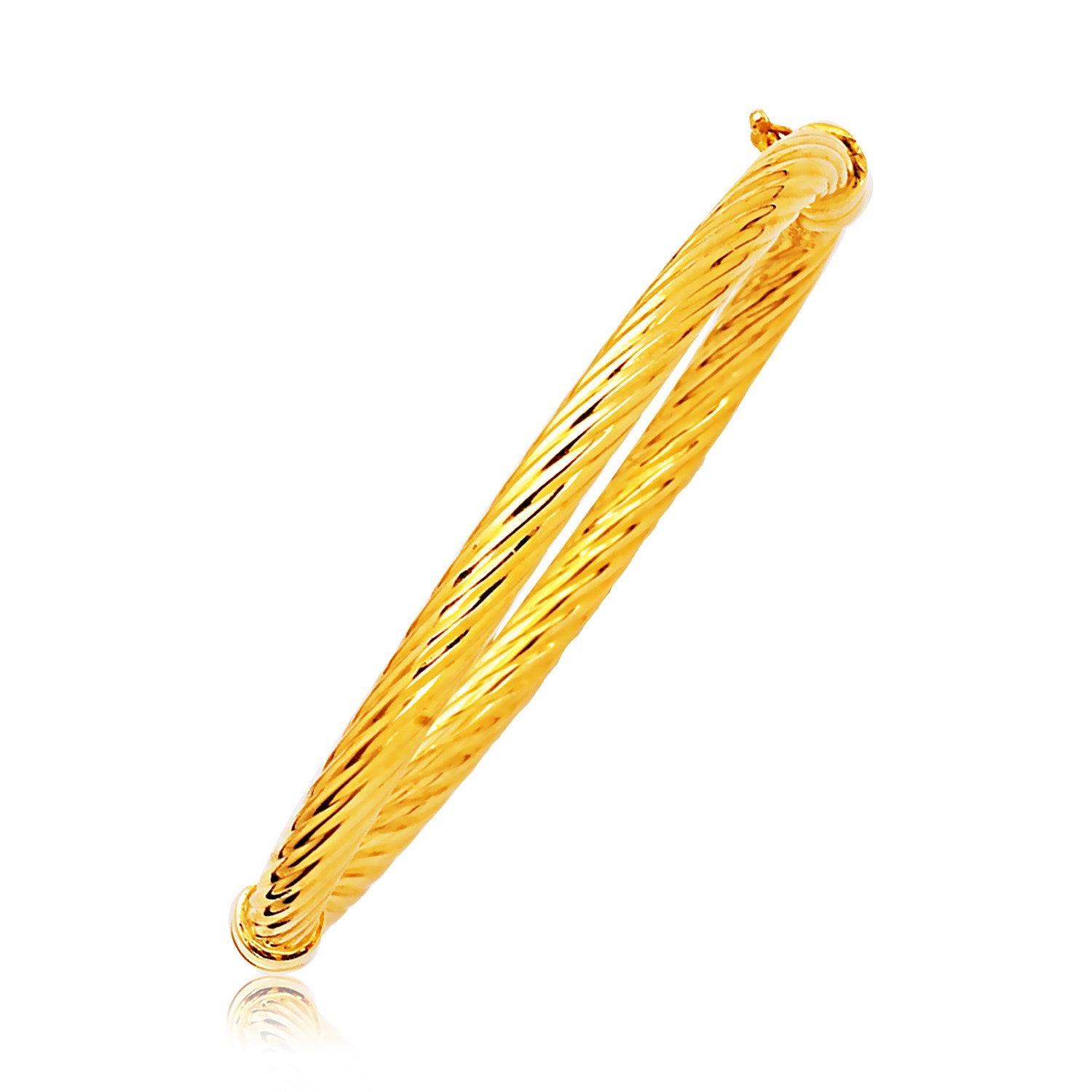 14k Yellow Gold Polished Cable Motif Bangle (5.00 mm)