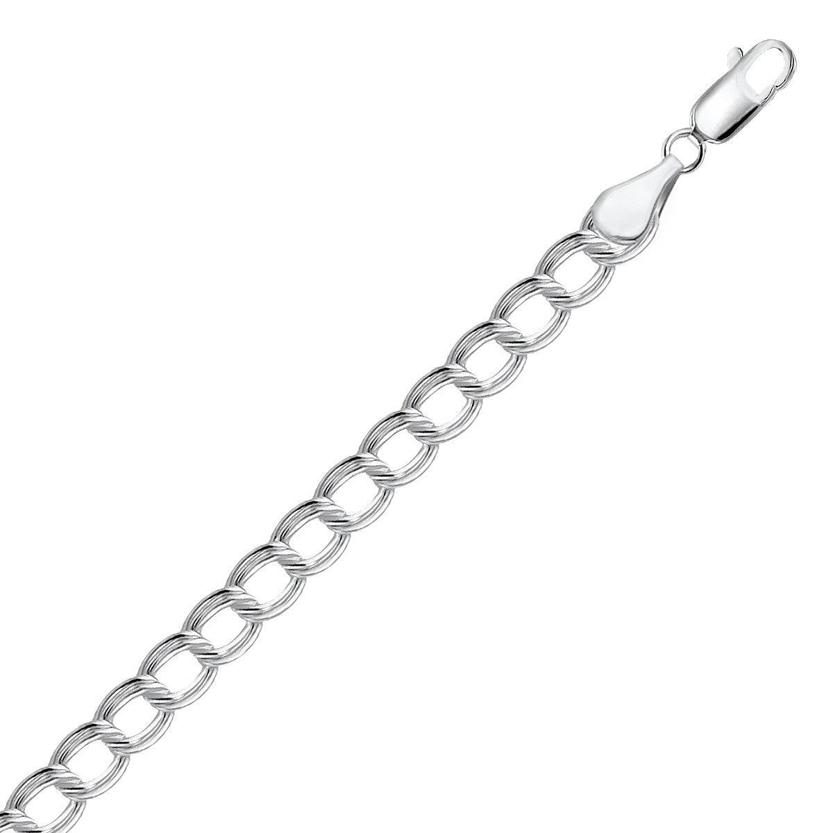 Sterling Silver Small Ridged Circular Chain Bracelet with Rhodium Plating (6.00 mm)