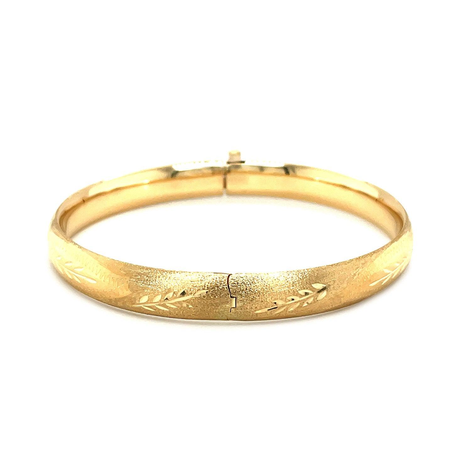 Classic Floral Carved Bangle in 14k Yellow Gold (8.00 mm)