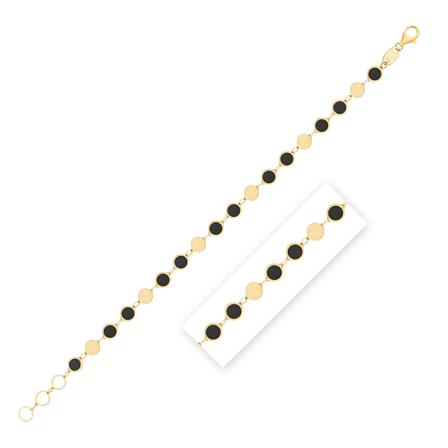 Black Onyx Gem Alternating Bracelet in 14K Yellow Gold (5.00 mm)