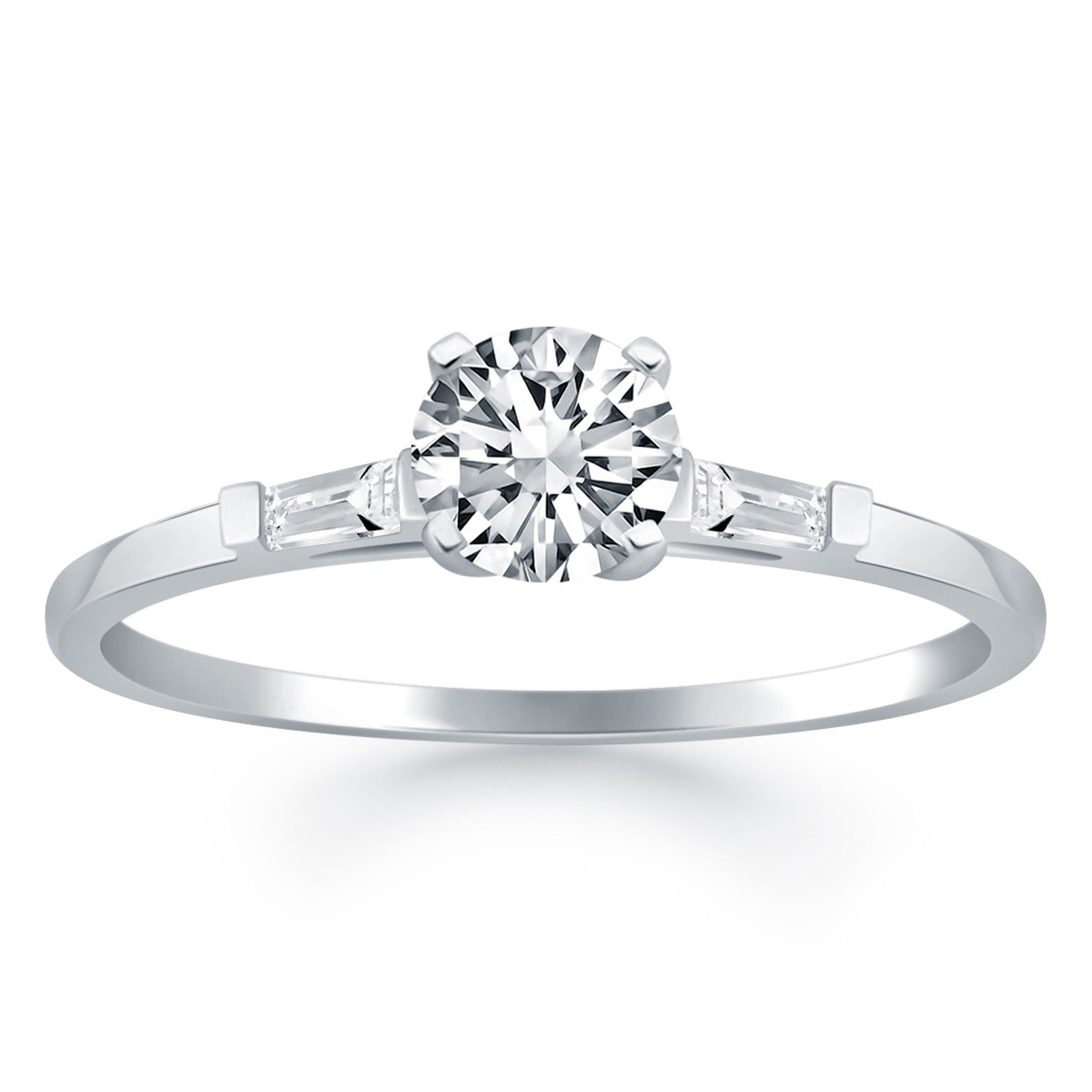 14k White Gold Tapered Baguette Diamond Engagement Ring Mounting