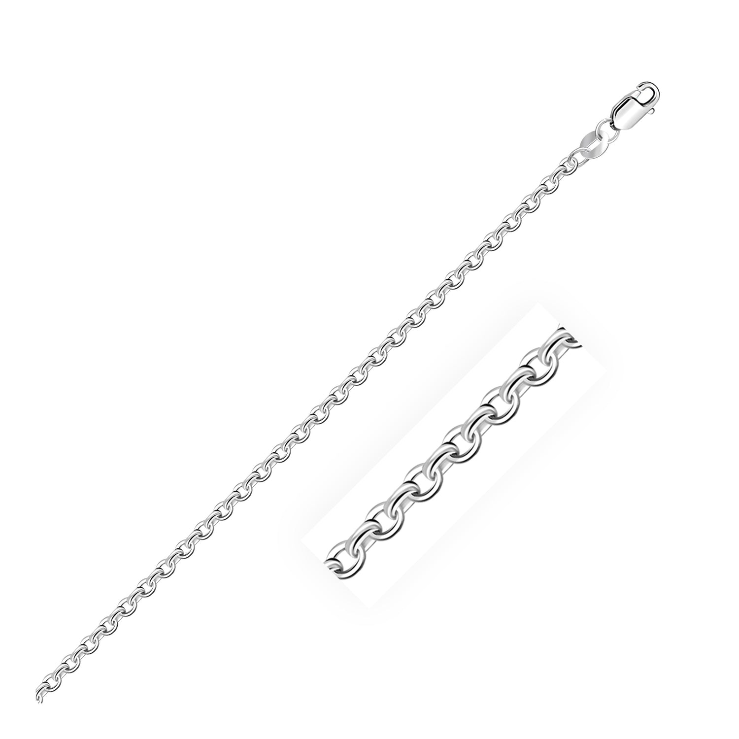 14k White Gold Diamond Cut Cable Link Chain (2.20 mm)