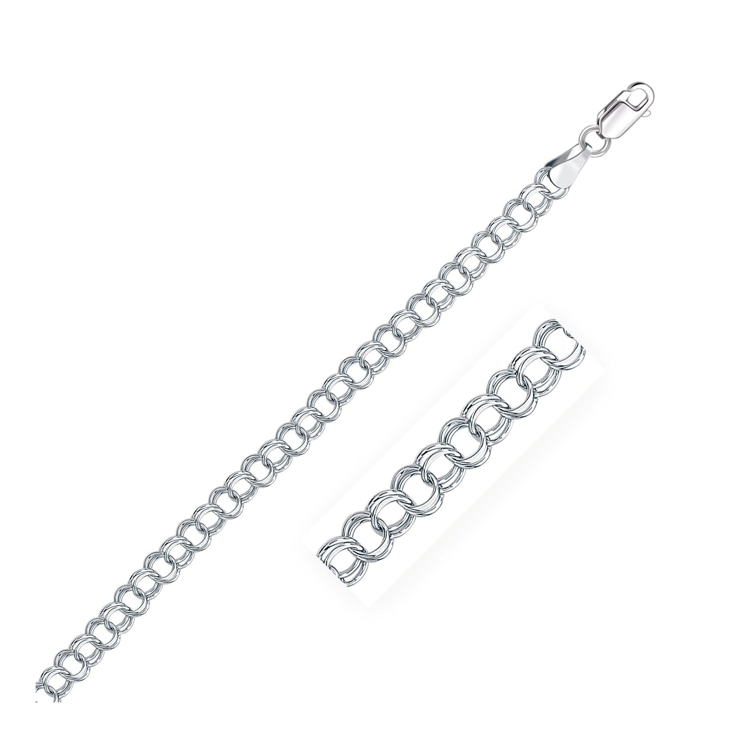 14k White Gold Solid Double Link Charm Bracelet (5.00 mm)