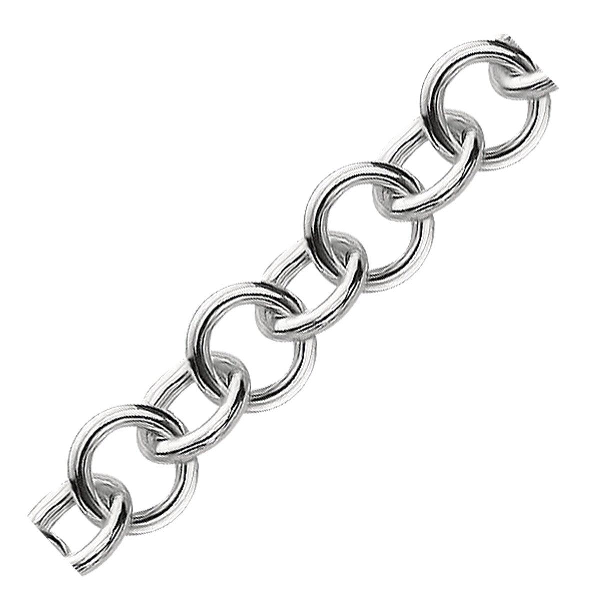 Sterling Silver Rolo Style Polished Charm Bracelet with Rhodium Plating(8.15 mm)