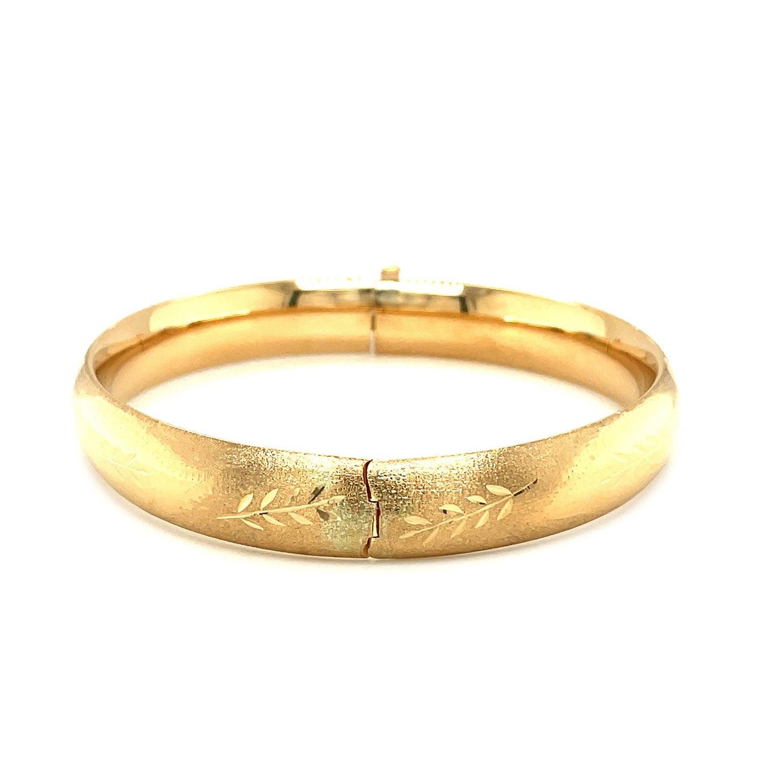 Classic Floral Carved Bangle in 14k Yellow Gold (10.00 mm)