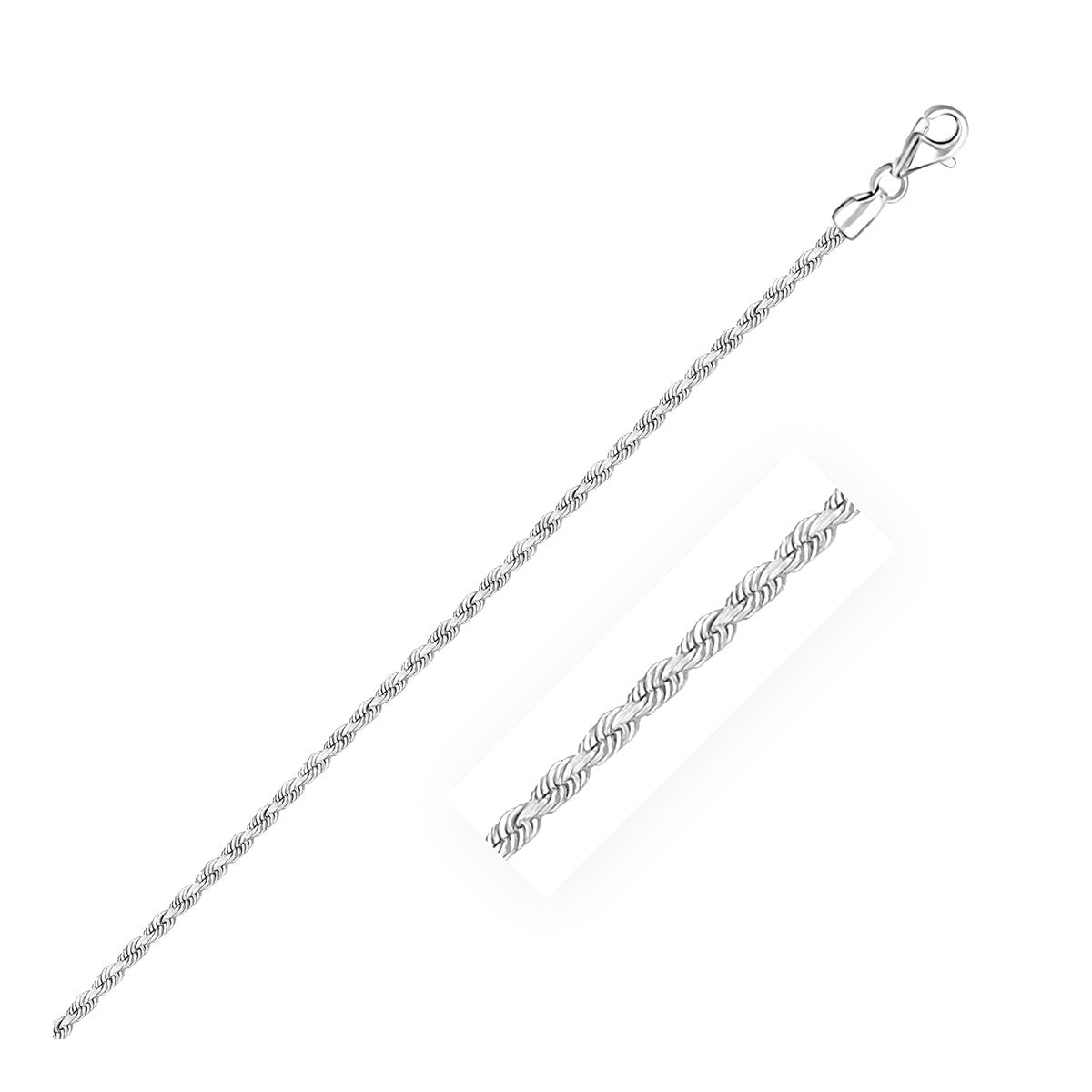 14k White Gold Solid Diamond Cut Rope Bracelet (2.00 mm)