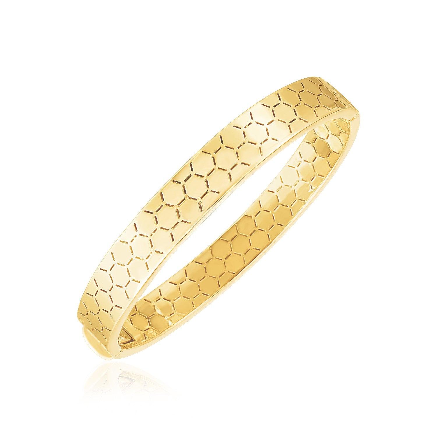 14k Yellow Gold High Polish Honeycomb Bangle (8.90 mm)