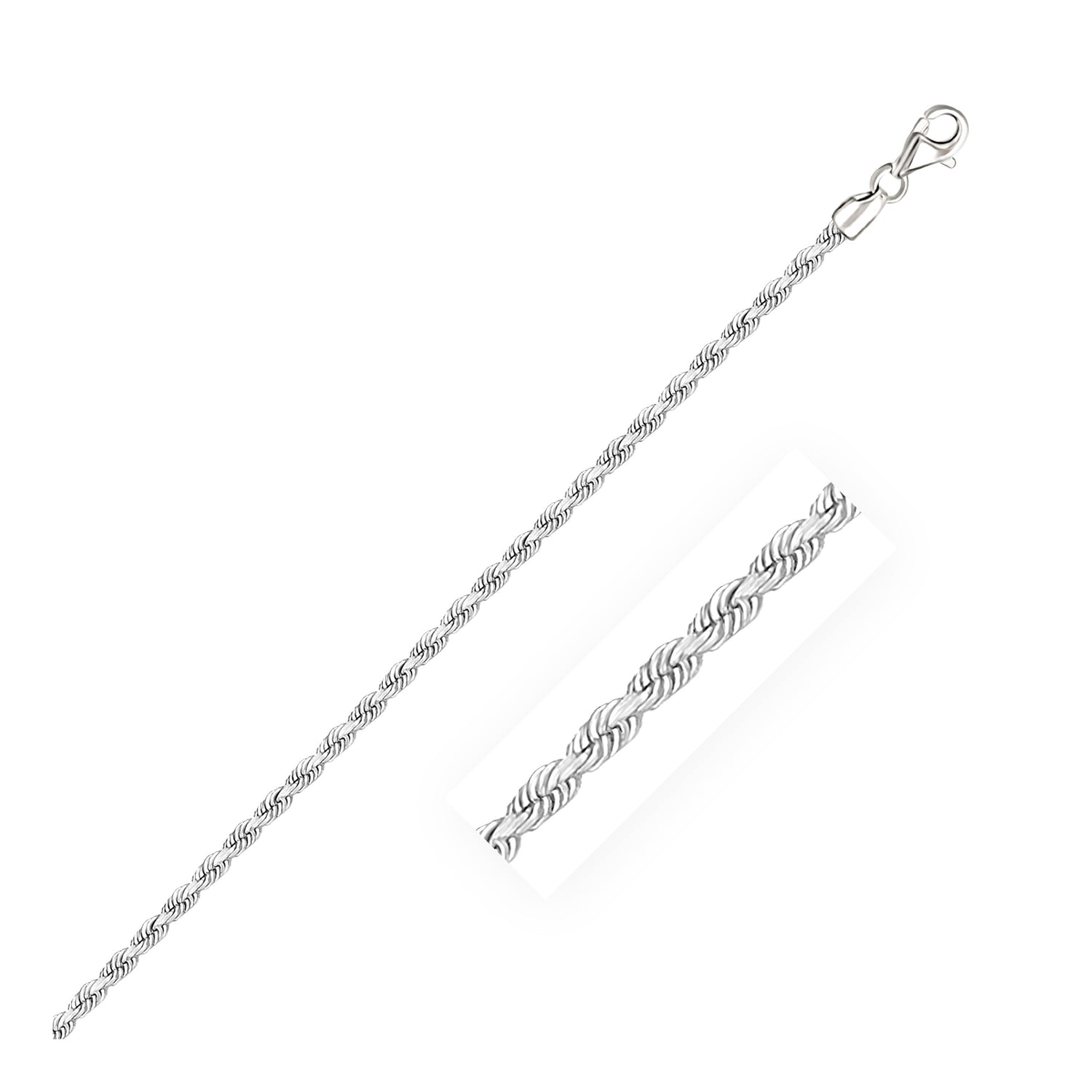 14k White Gold Solid Diamond Cut Rope Bracelet (2.50 mm)