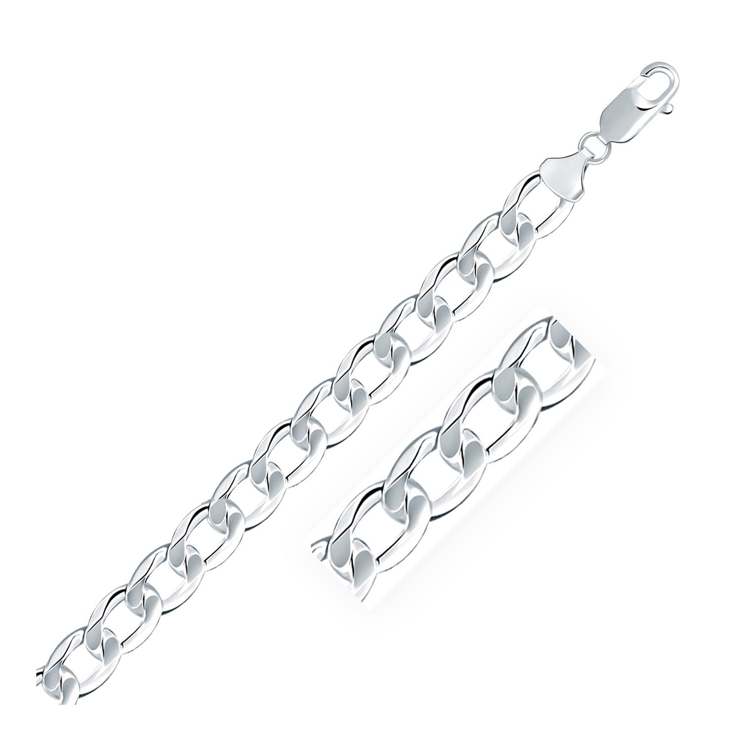 Rhodium Plated Sterling Silver Curb Style Chain (8.40 mm)