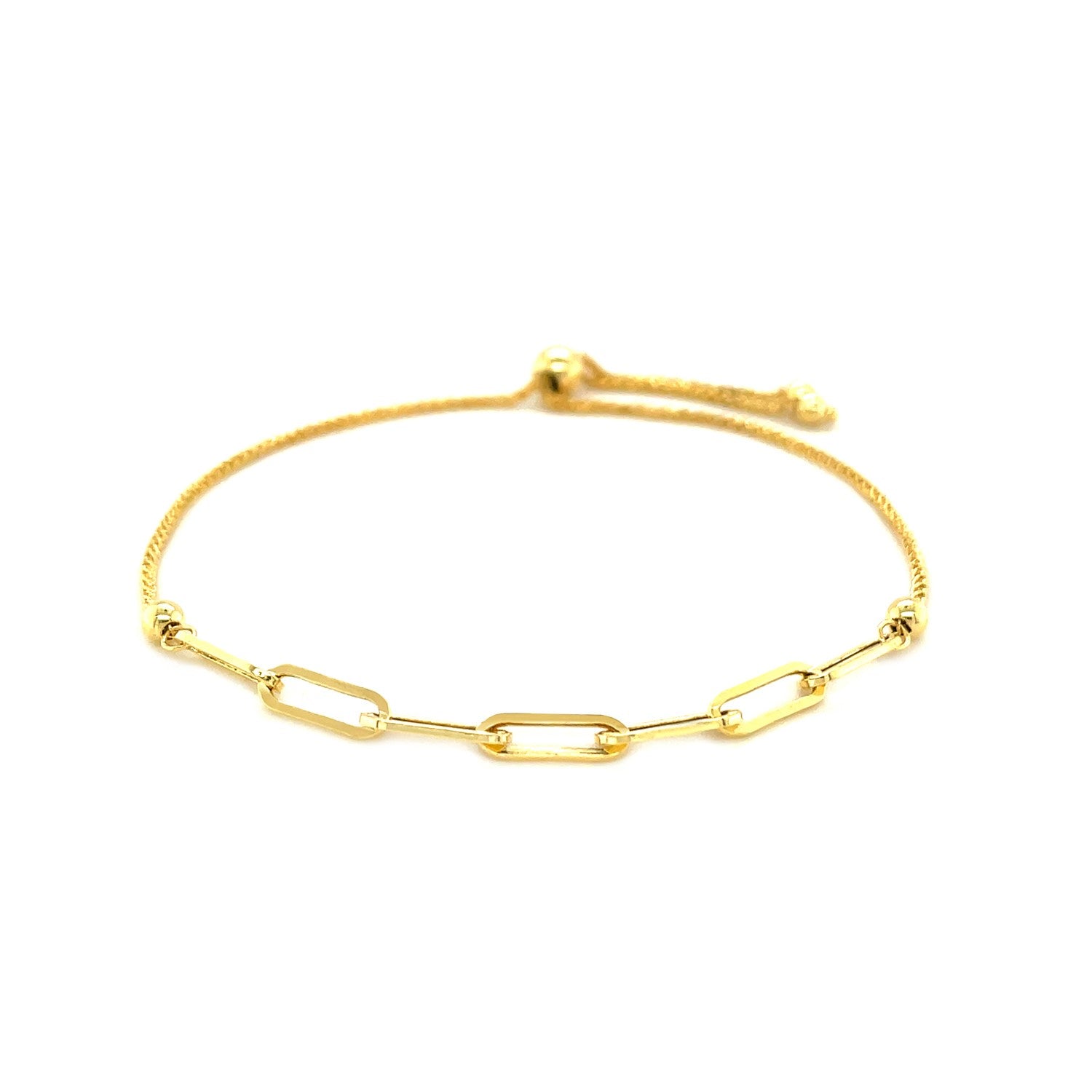 14K Yellow Gold Adjustable Bracelet with Paperclip Chain (1.00 mm)