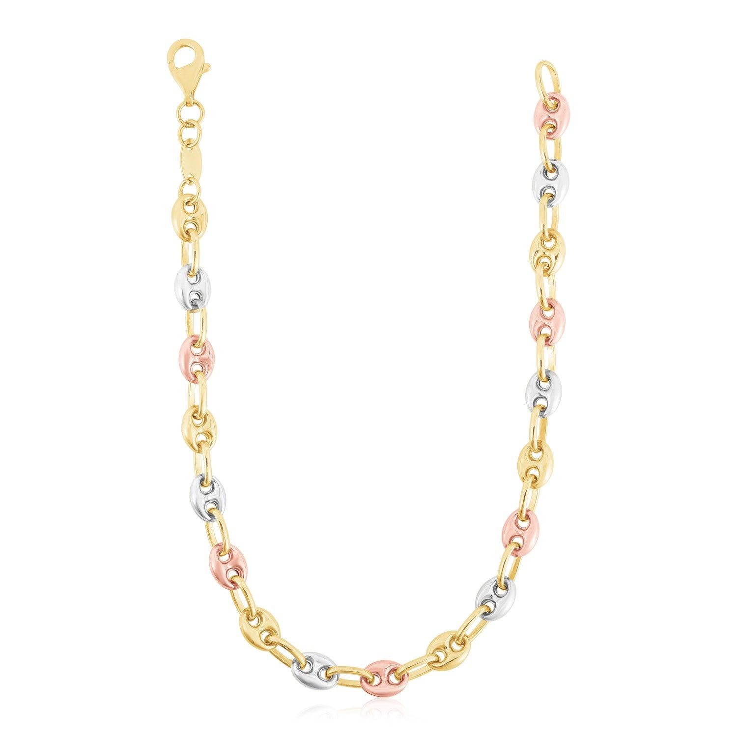 14k Tri Color Gold High Polish Puffed Mariner Link Chain (4.90 mm)