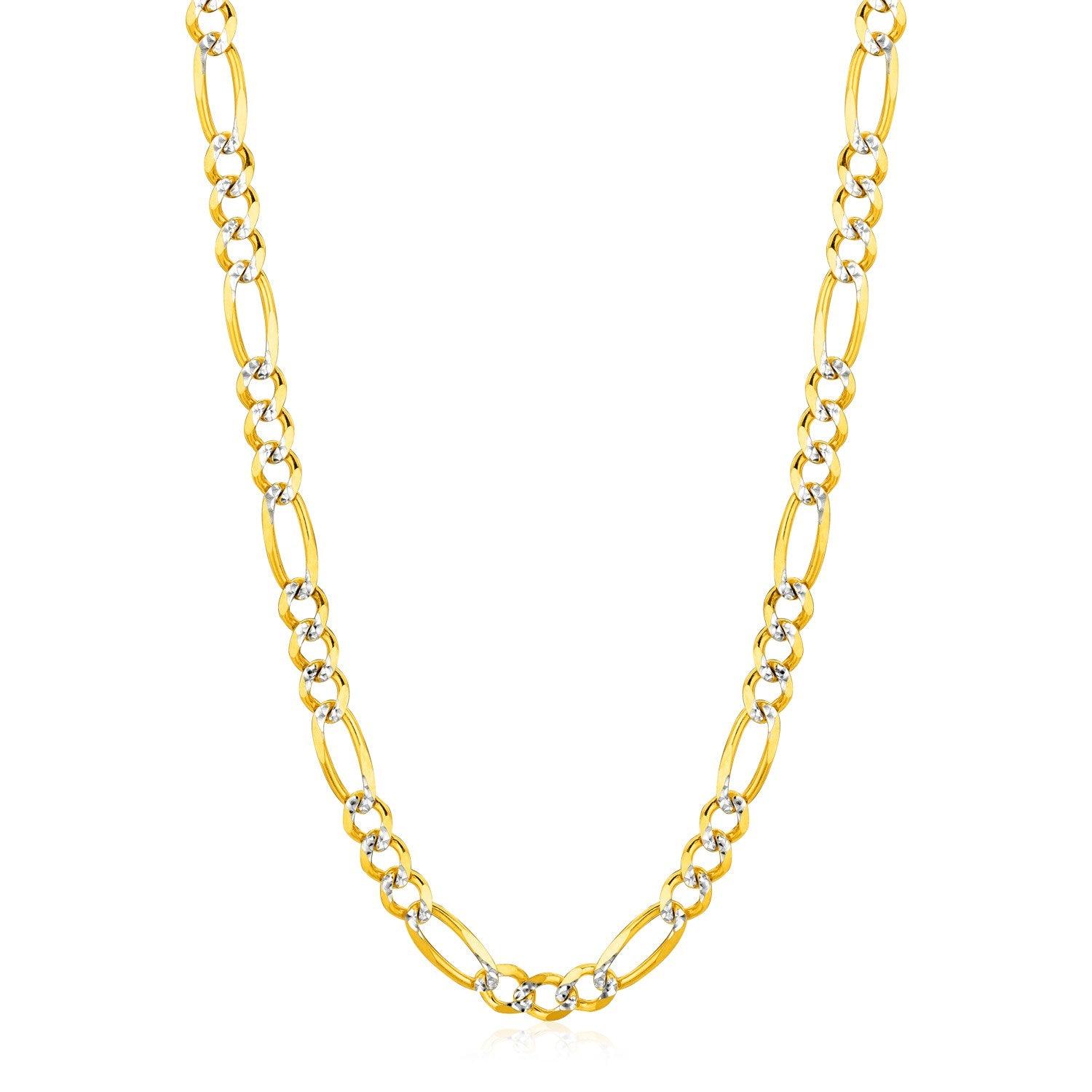 14K Yellow Gold Solid Pave Figaro Chain (5.90 mm)