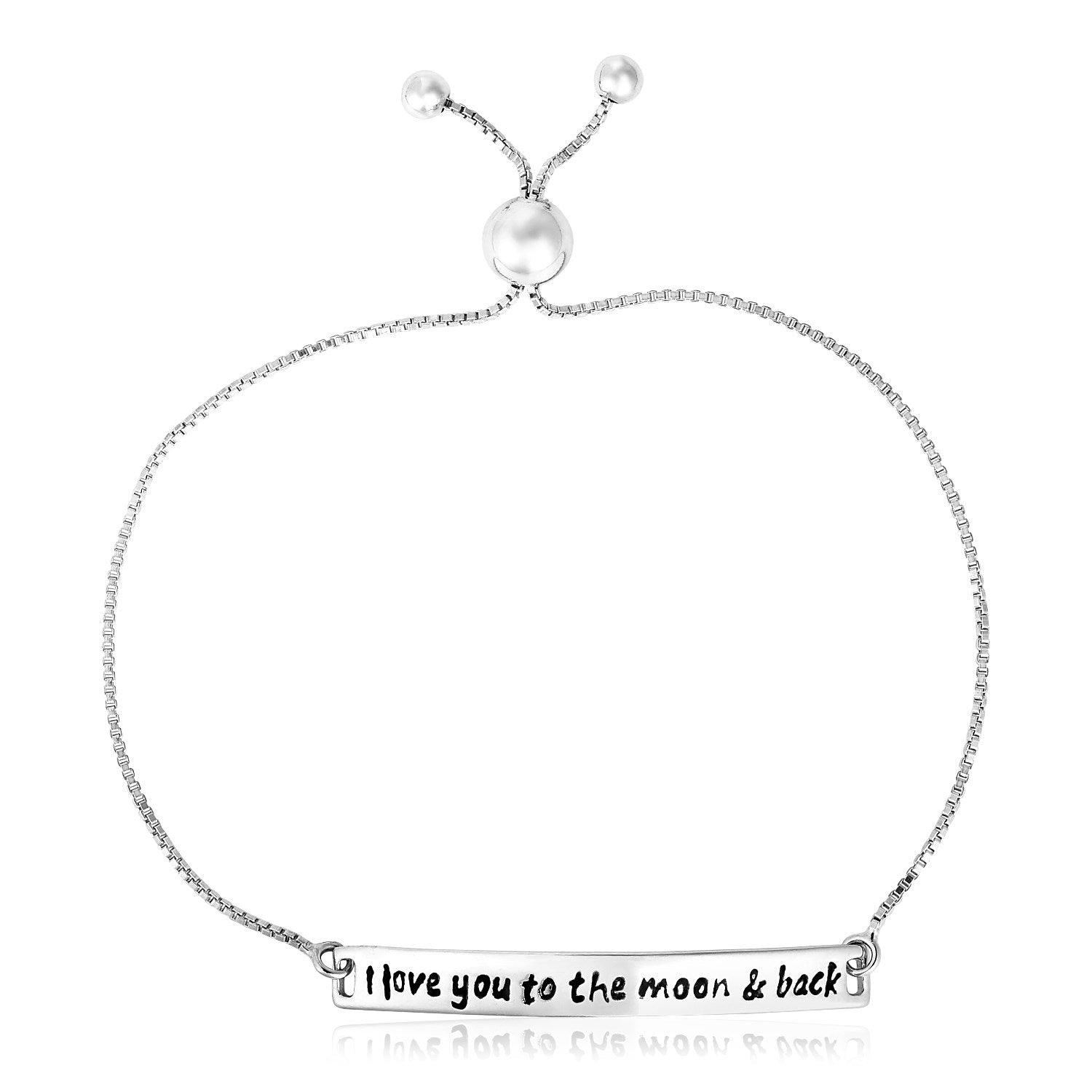 Sterling Silver Adjustable I Love You to the Moon and Back Bracelet (1.20 mm)